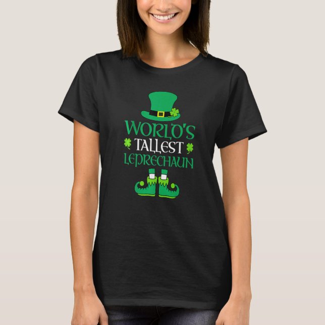 Worldu2019s Tallest Leprechaun - Irish Shamrock St T Shirt (Framsida)