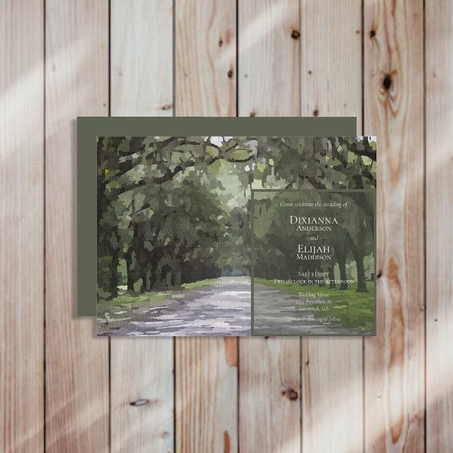 Wormsloe Venue Grönt Live Oak Canopy Bröllop Inbjudningar (Skapare uppladdad)