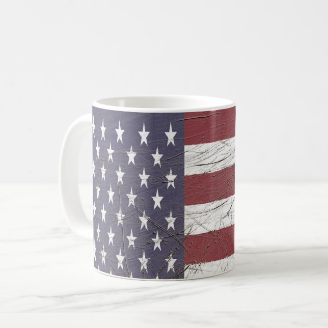Worn American Flagga Kaffemugg (Framsida vänster)