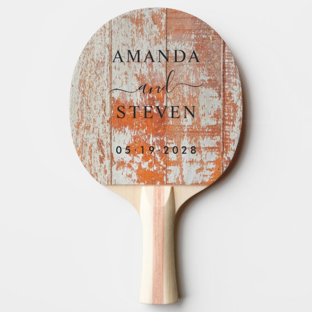 Worn Barn Wood Couple Names with Wedding Date Pingisracket (Baksidan)