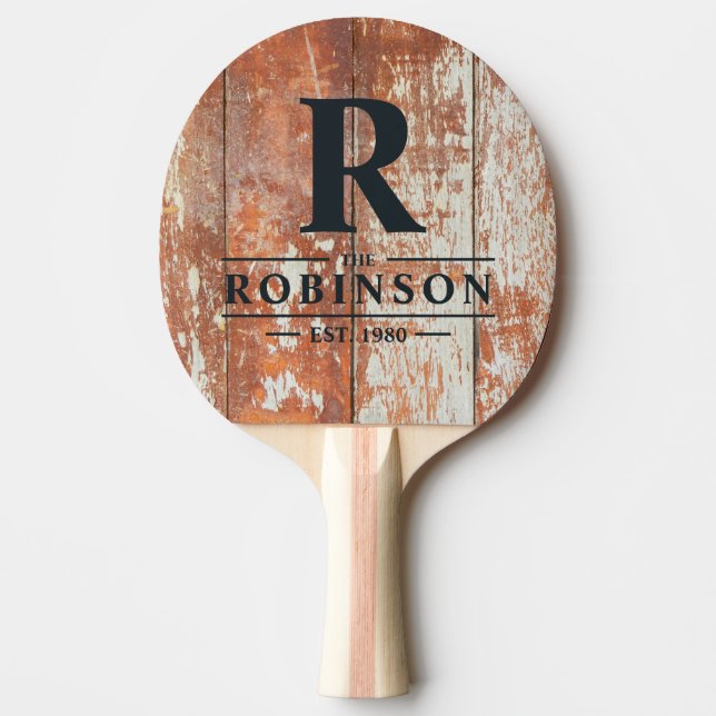 Worn Barn Wood Family Name & Initial Pingisracket (Framsidan)