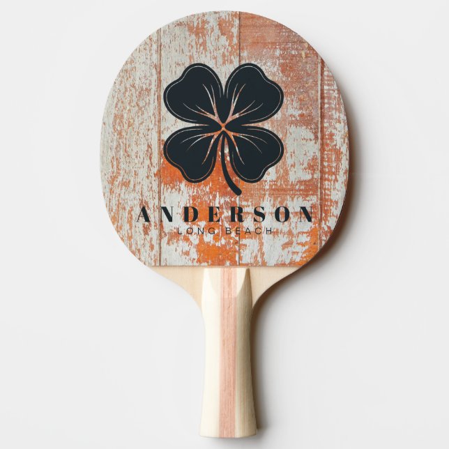 Worn Barn Wood Four Leaf Clover with Name Pingisracket (Baksidan)