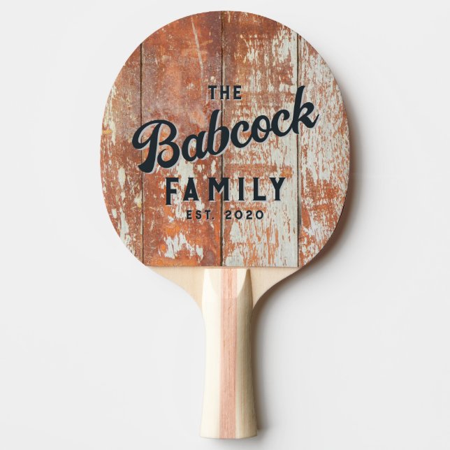 Worn Barn Wood Retro Family Name & Year Pingisracket (Framsidan)