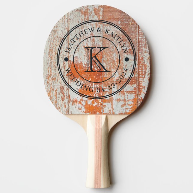 Worn Barn Wood Wedding Monogram Pingisracket (Baksidan)