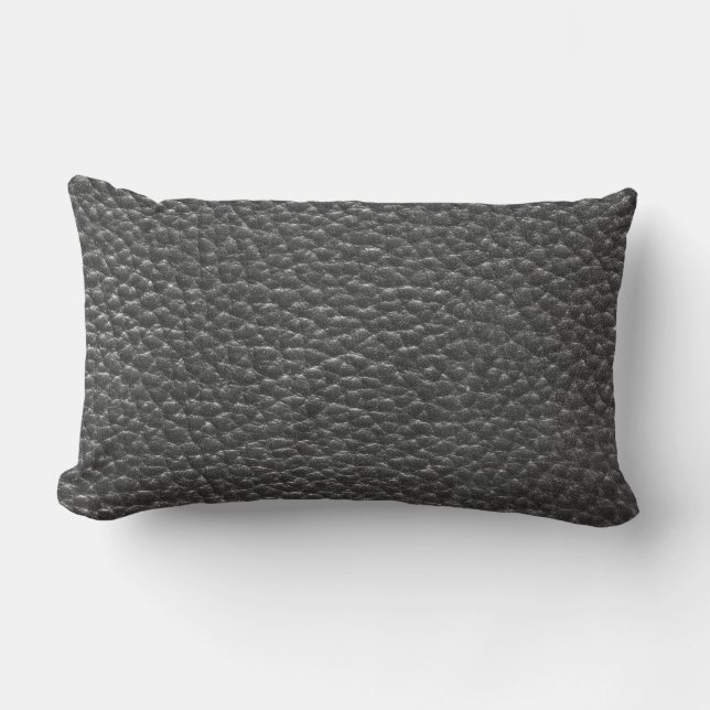 Worn Black Faux Leather Lumbarkudde (Framsida)