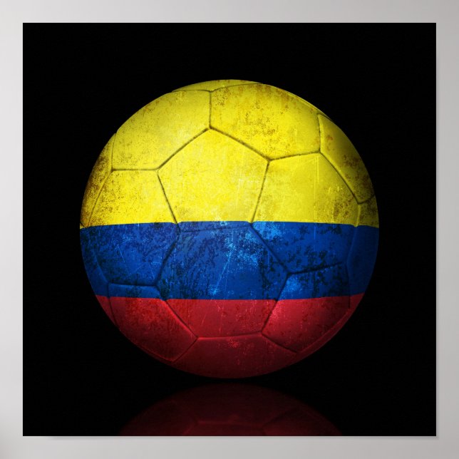 Worn Colombian Flag Football Soccer Ball Poster (Framsidan)