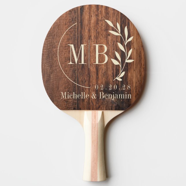 Worn Cutting Board Leaf Wedding Monogram Pingisracket (Baksidan)