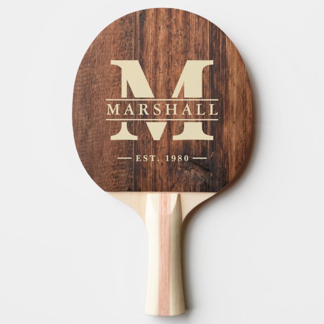 Worn Cutting Board Monogram & Name Overlay Pingisracket (Baksidan)