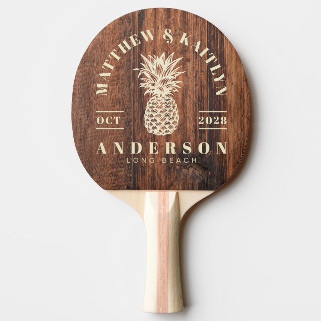 Worn Cutting Board Tropical Pineapple Wedding Pingisracket (Baksidan)