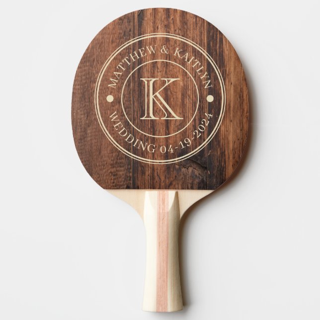 Worn Cutting Board Wedding Monogram Pingisracket (Baksidan)