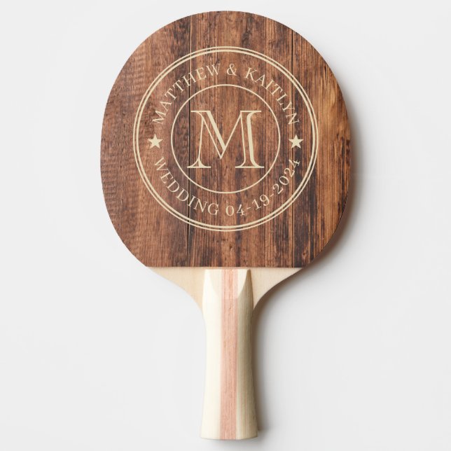Worn Cutting Board  Wedding Monogram Star Pingisracket (Framsidan)