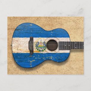 Worn El Salvador Flagga Acoustic Guitar Vykort