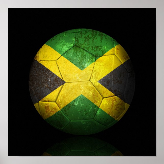 Worn Jamaican Flagga Football Ball Poster (Framsidan)