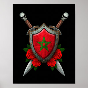 Worn Moroccan Flagga Shield och Svärd med Ro Poster