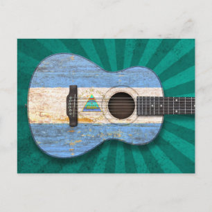 Worn Nicaraguan Flagga Acoustic Guitar, teal Vykort