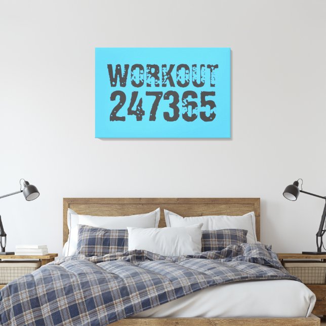 Worn out and scratched text Workout 247365 blue Canvastryck (Insitu (sovrum))