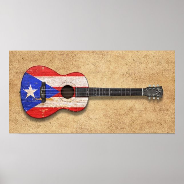 Worn Puerto Rico Flagga Acoustic Guitar Poster (Framsidan)