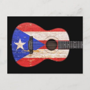 Worn Puerto Rico Flagga Acoustic Guitar, svart Vykort