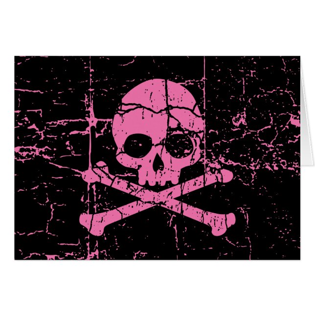Worn Rosa Skull och Crossbone Hälsningskort (Framsidan Horizontal)