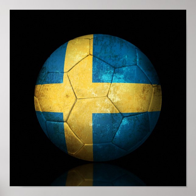Worn Swedish Flag Football Soccer Ball Poster (Framsidan)