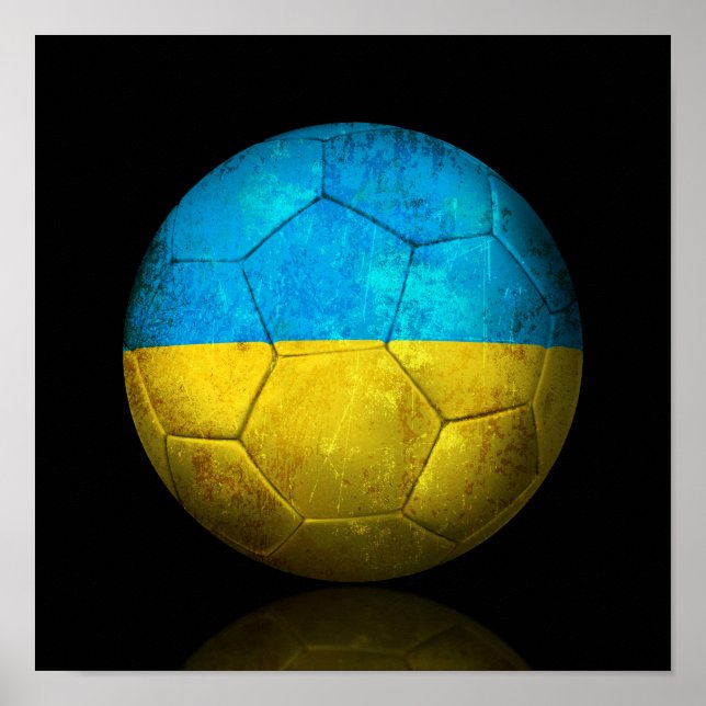 Worn Ukrainian Flag Football Soccer Ball Poster (Framsidan)
