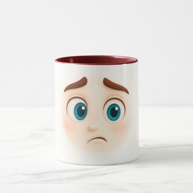 Worried blue eyes – anxious big mood face mugg (Center)