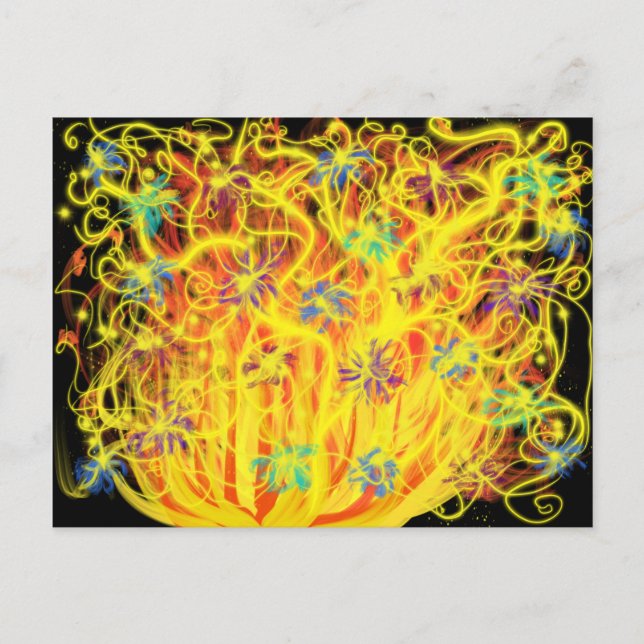 Worship Art Orange Gul Guld Flammor Blå Svart Vykort (Framsida)