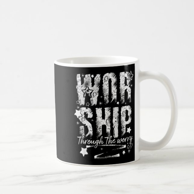 Worship Through The Worry Christian Faith Retro Bi Kaffemugg (Höger)