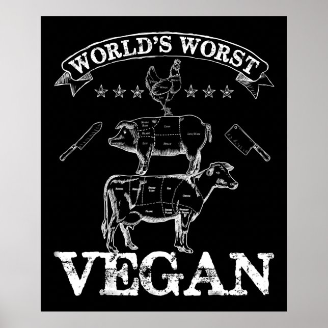 Worst Vegan Kött BBQ Chicken Gris Cow Poster (Framsidan)