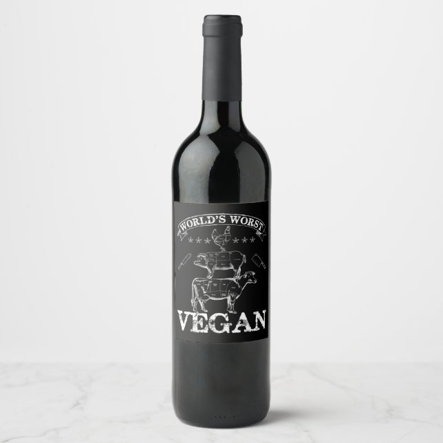 Worst Vegan Kött BBQ Chicken Gris Cow Vinflaska Etikett (Framsida)
