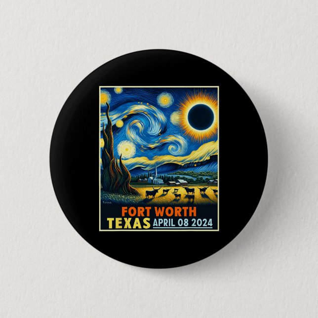 Worth Texas Total Solar Eclipse 2024 Starry Night Knapp (Framsida)