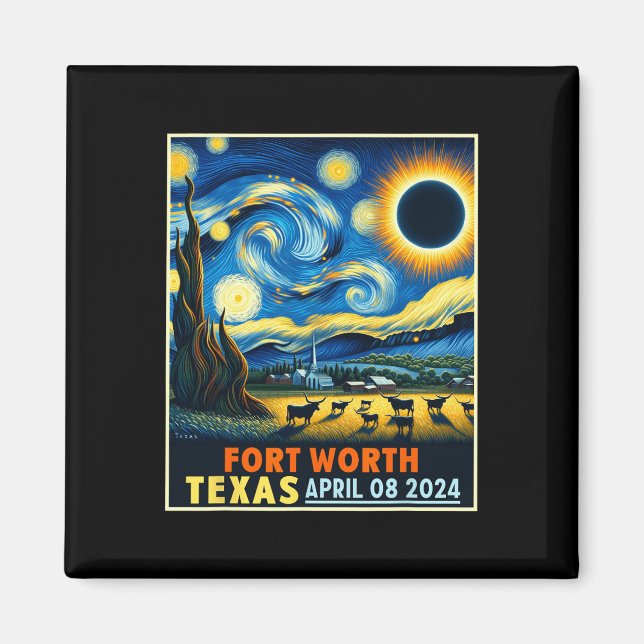 Worth Texas Total Solar Eclipse 2024 Starry Night Magnet (Framsidan)