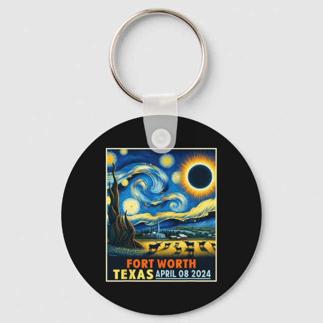 Worth Texas Total Solar Eclipse 2024 Starry Night Nyckelring (Framsida)