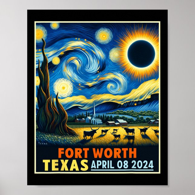 Worth Texas Total Solar Eclipse 2024 Starry Night Poster (Framsidan)