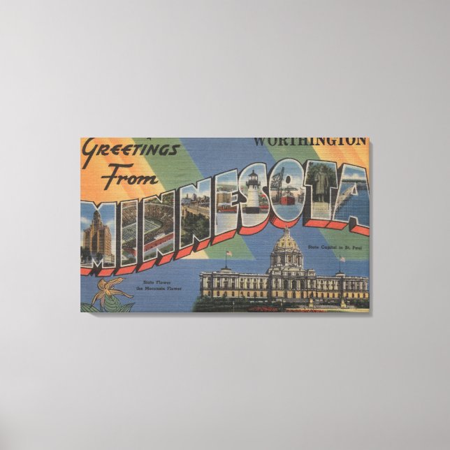 Worthington, Minnesota - Stora Brev Scenes Canvastryck (Framsida)