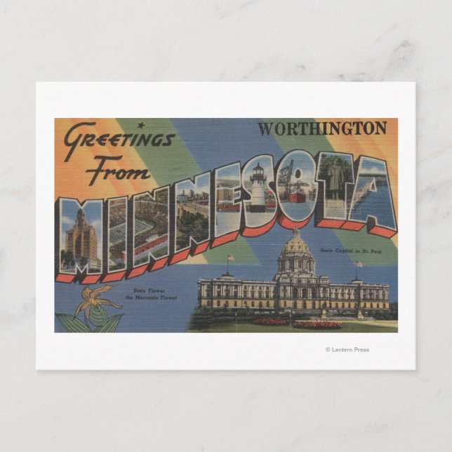 Worthington, Minnesota - Stora Brev Scenes Vykort (Framsida)