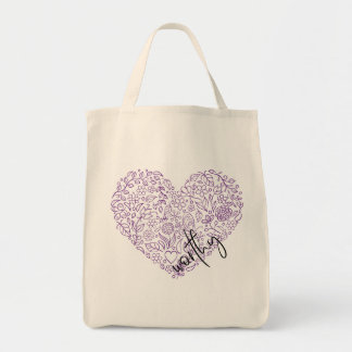 Worthy Heart Tote Bag (lila) Tygkasse
