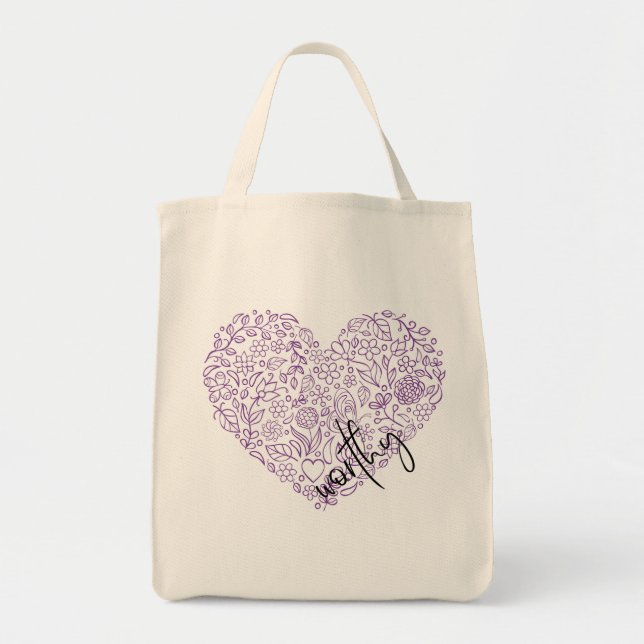 Worthy Heart Tote Bag (lila) Tygkasse (Framsidan)