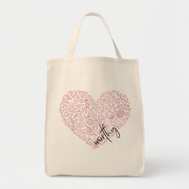 Worthy Heart Tote Bag Tygkasse (Framsidan)