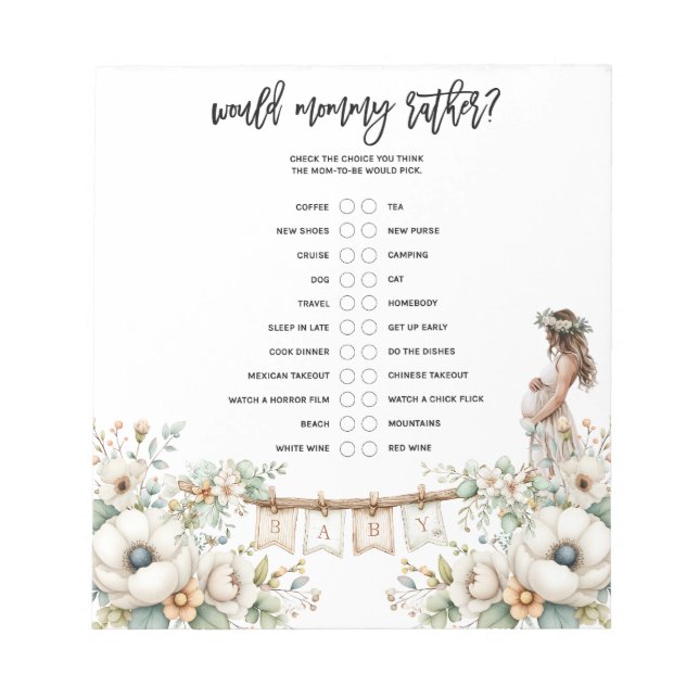 Would Mommy Rather? Baby Shower Game Anteckningsblock (Framsida)