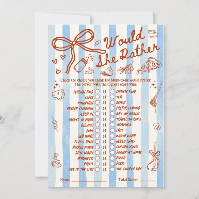 Would She Rather Baby Shower Game in Blue (Framsida)