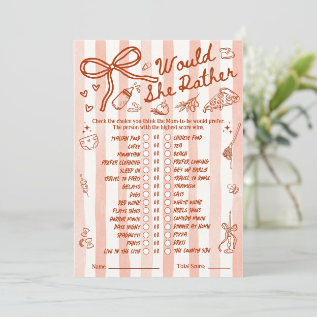 Would She Rather Baby Shower Game in Red (Stående Fram)