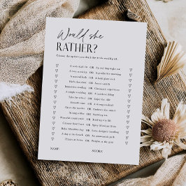 Would She Rather Bridal Shower Game Trivia Card Inbjudningar