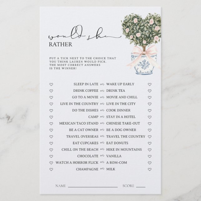 Would She Rather Chinoiserie Pink Shower Game (Framsida)