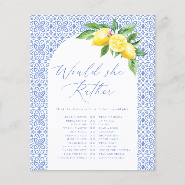Would she Rather Citron Italiensk Bröllopsduschspe (Framsida)