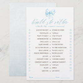 Would She Rather Elegant Blue Bow Bridal Game