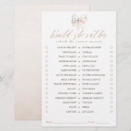 Would She Rather Elegant Cream Bow Bridal Game