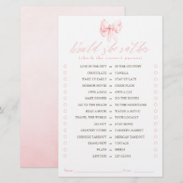 Would She Rather Elegant Pink Bow Bridal Game