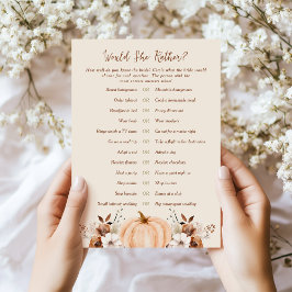 Would She Rather Fall Bridal Shower Game Card Inbjudningar
