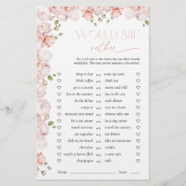 Would She Rather Floral Pink Bridal Shower Game